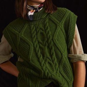 Anthropologie Cable-Knit Turtleneck Sweater Vest |Moss Green